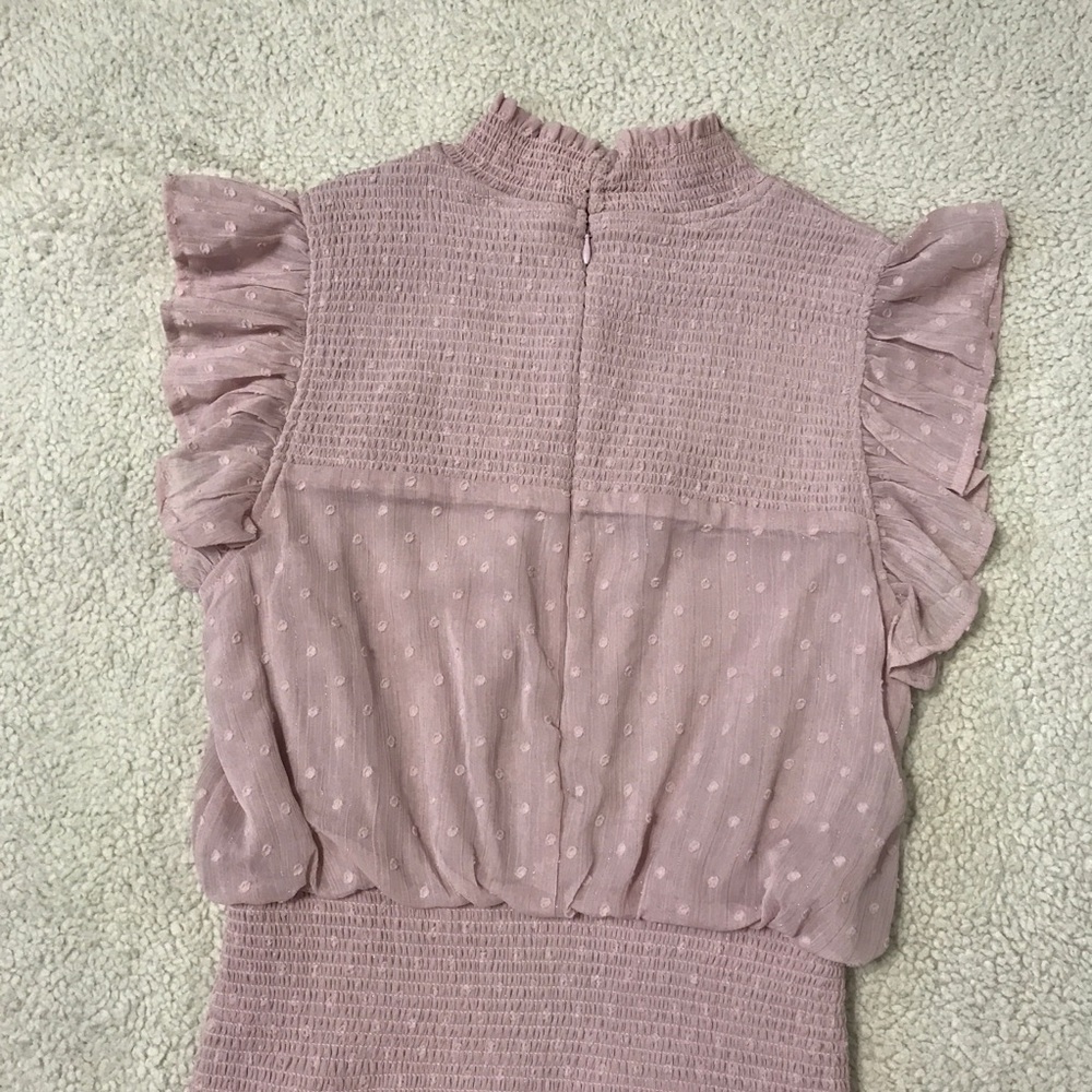 SOLD Aqua Mini Dress Flutter Sleeve Ruffle Smocked Pink Purple Pit to Pit 18โ ๐จ - Picture 12 of 14